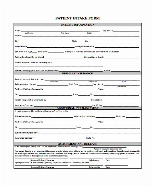 Counseling Intake form Template Unique 48 Counseling form Examples