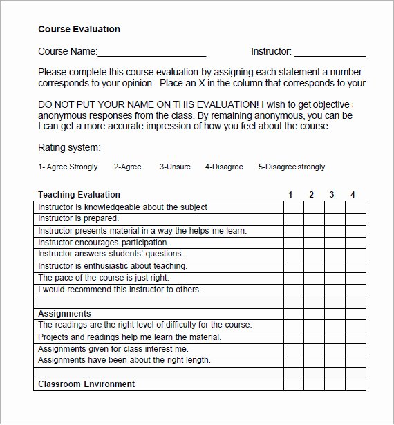 Course Evaluation Template Word Beautiful Sample Class Evaluation – 6 Documents In Pdf Word
