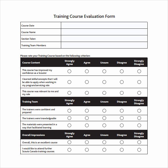 Course Evaluation Template Word Elegant 15 Sample Training Evaluation forms Pdf