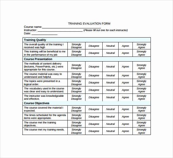 Course Evaluation Template Word Inspirational 15 Sample Training Evaluation forms Pdf