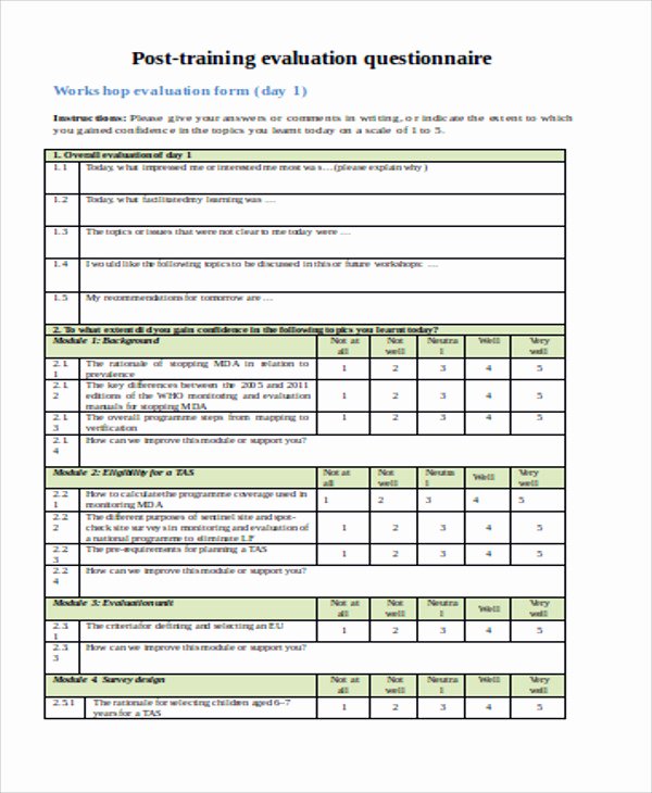 Course Evaluation Template Word Inspirational Sample Training Evaluation form In Doc 10 Examples In Word