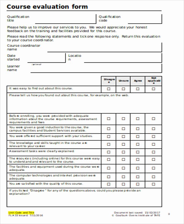 Course Evaluation Template Word Luxury 12 Sample Evaluation forms In Word