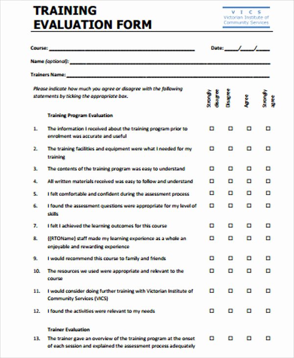 Course Evaluation Template Word Luxury Sample Training Feedback form 8 Examples In Word Pdf