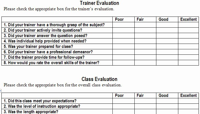 Course Evaluation Template Word Luxury Training Evaluation form Template