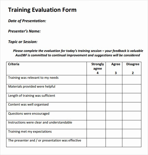 Course Evaluation Template Word New 15 Sample Training Evaluation forms Pdf