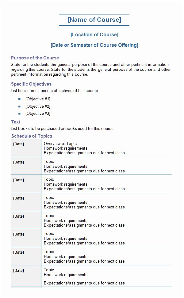 Course Outline Template Word Awesome Sample Syllabus Template 8 Free Documents Download In Pdf