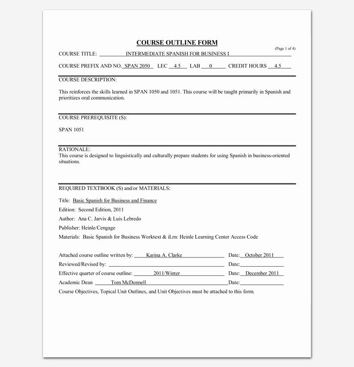 Course Outline Template Word Beautiful Course Outline Template 10 Samples for Word &amp; Pdf format