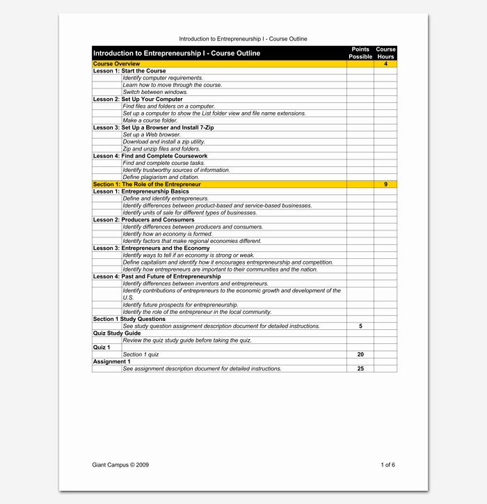Course Outline Template Word Elegant Course Outline Template 10 Samples for Word &amp; Pdf format