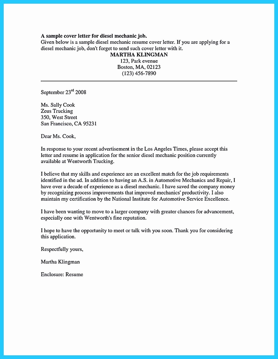 Cover Letter format Uf Awesome Sel Mechanic Resume Search