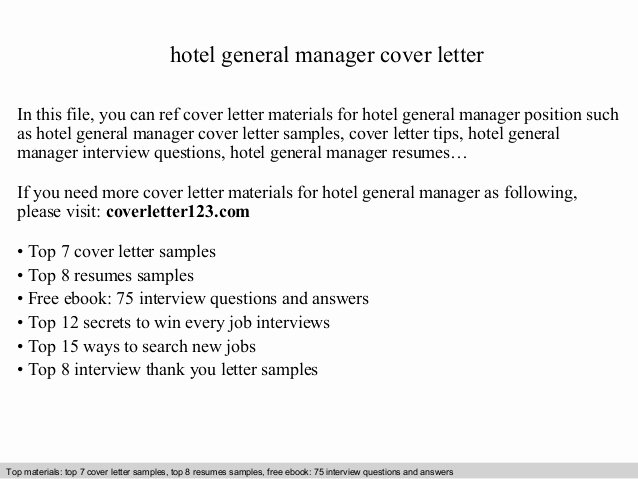 Cover Letter Hospitality Management Beautiful Hotel General Manager Cover Letter