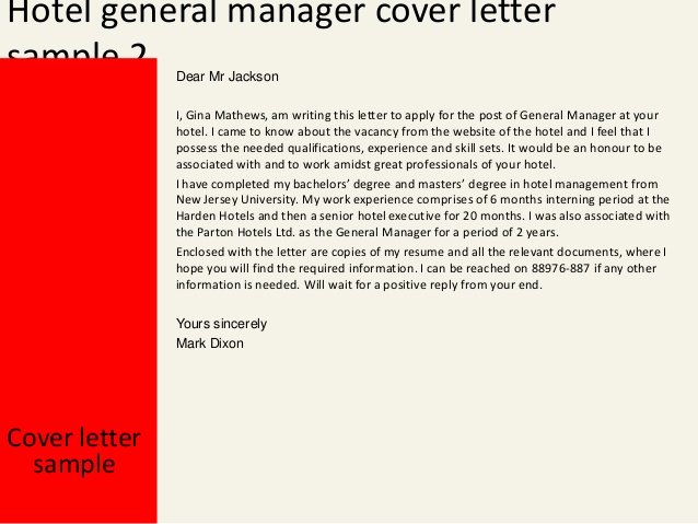 Cover Letter Hospitality Management Beautiful Hotel General Manager Cover Letter