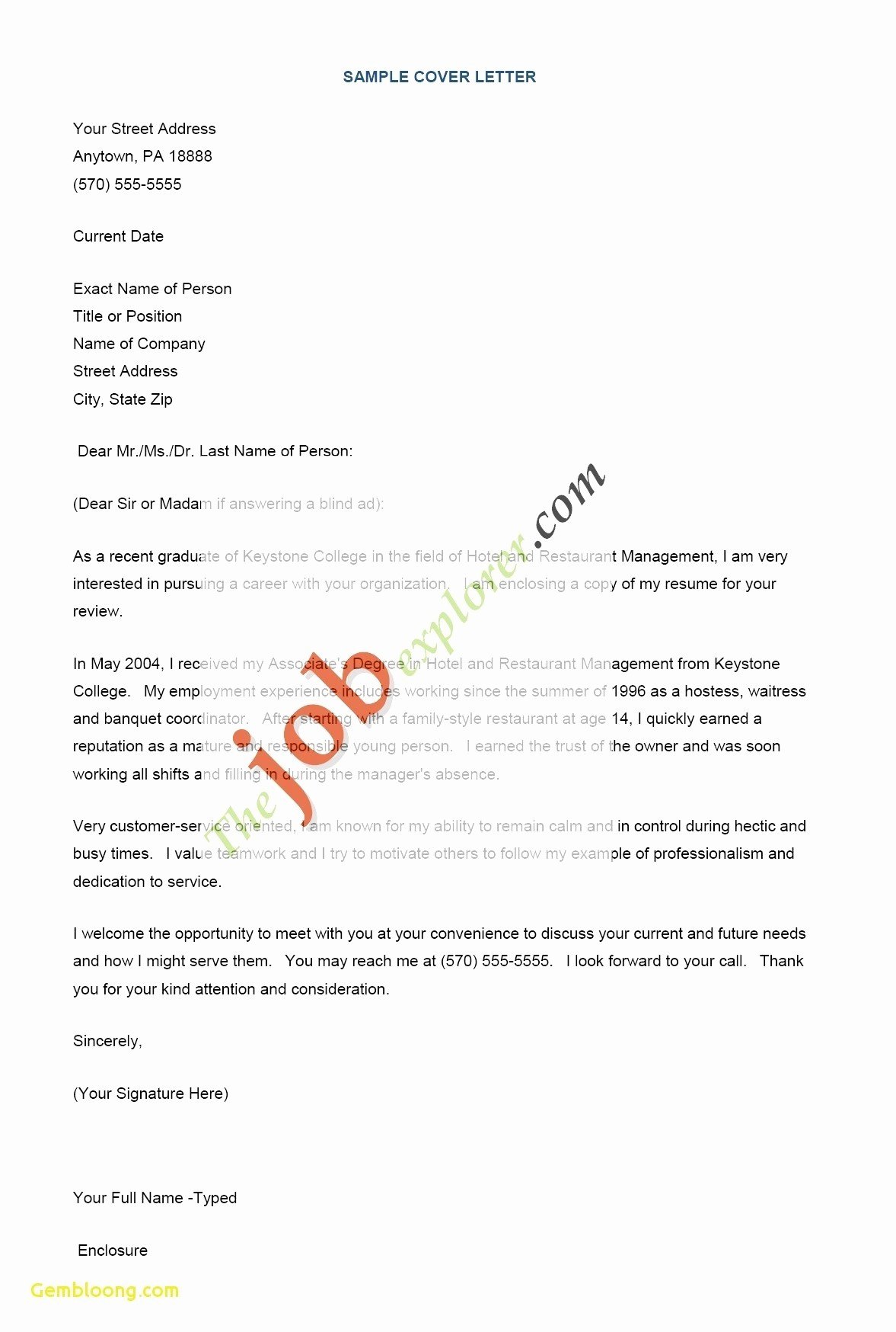 Cover Letter Hospitality Management Elegant Example Application Letter for Hotel and Restaurant