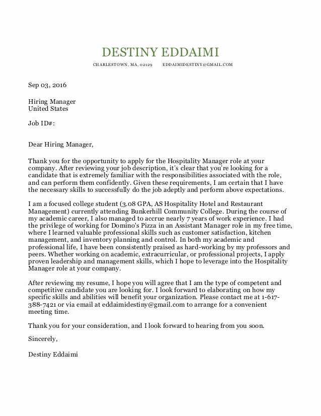 Cover Letter Hospitality Management Luxury Hospitality Cover Letter 1