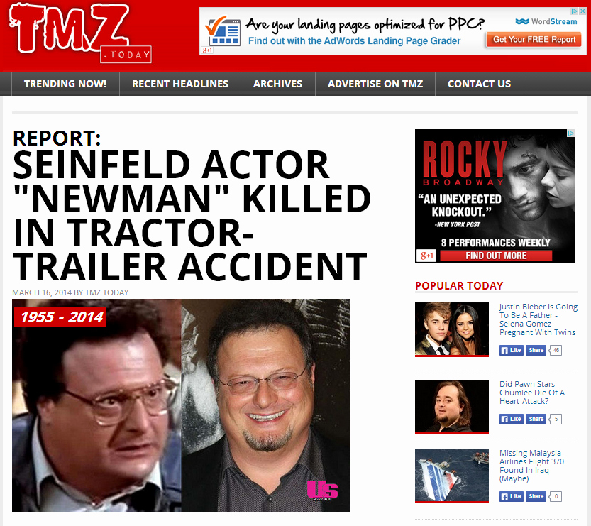 Create A Fake Obituary Unique Wayne Knight Death Hoax Pranksters Create Fake Tmz