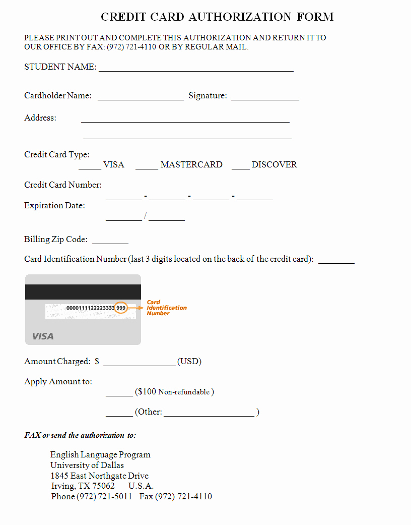 Credit Card Authorization form Word Inspirational Credit Card Authorization form Template