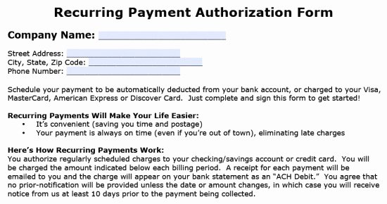 Credit Card Authorization form Word New Download Recurring Payment Authorization form Template