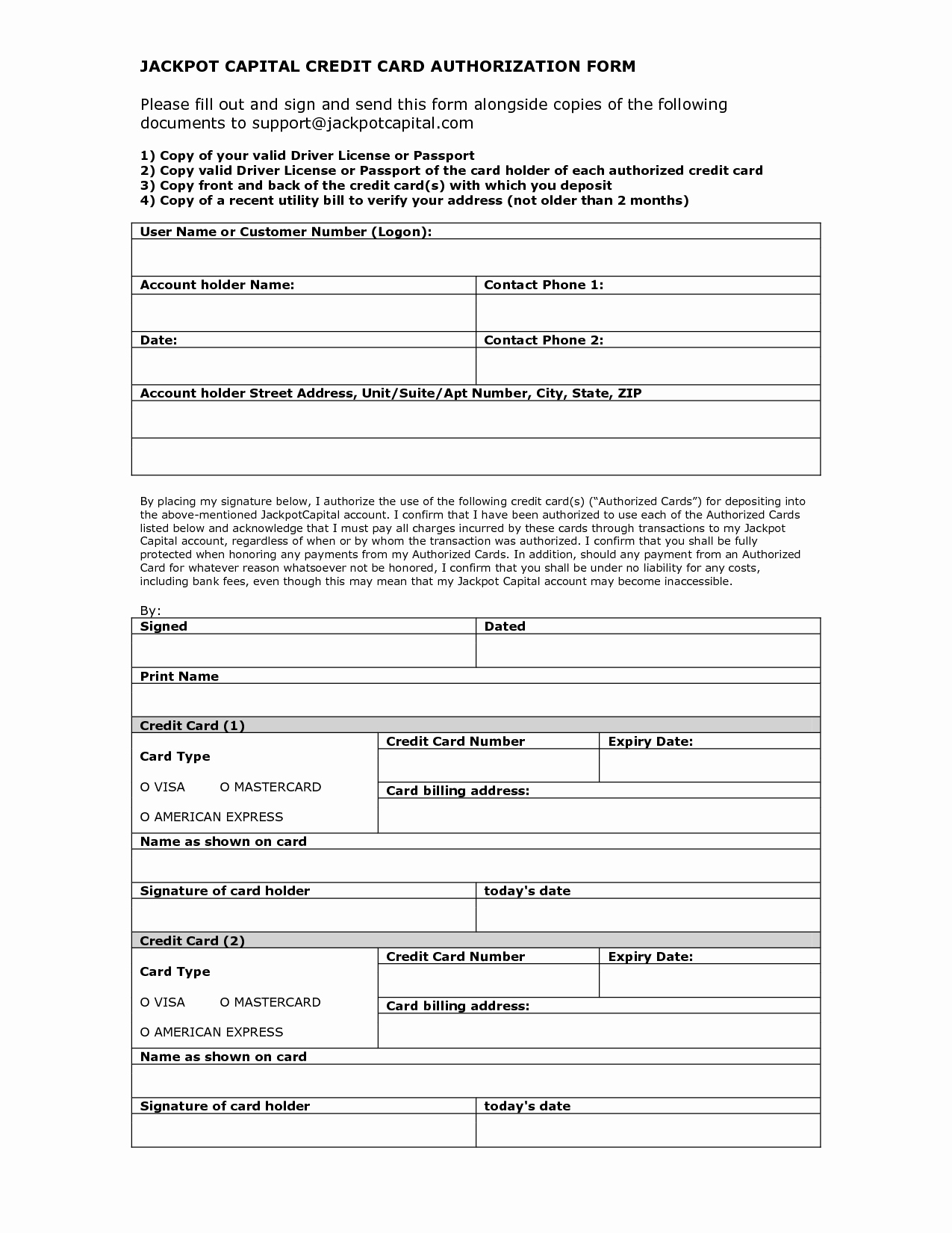 Credit Card Authorization form Word Unique Credit Card Authorization form Template