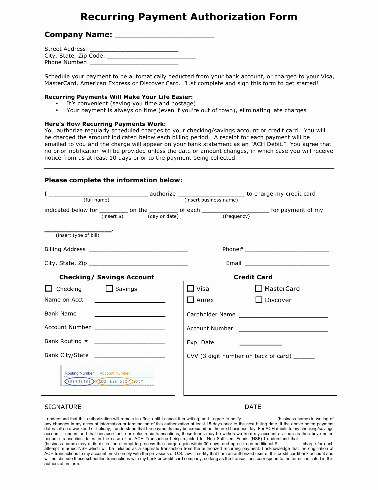 Credit Card Authorization form Word Unique Download Recurring Payment Authorization form Template