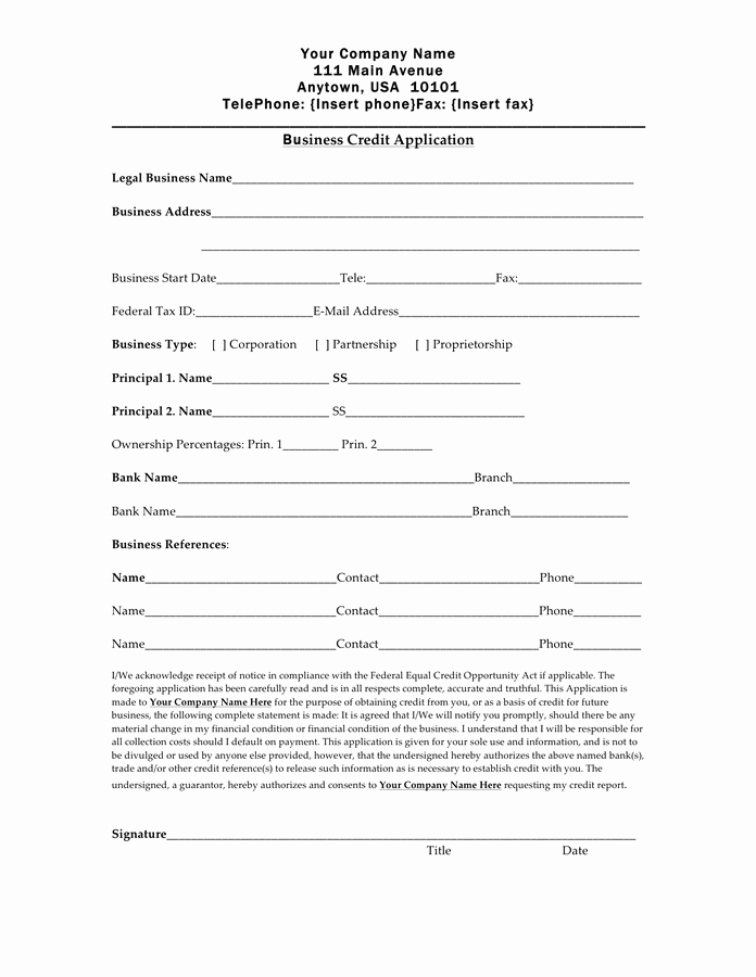Credit Request form Unique Credit Application form Free Documents for Pdf