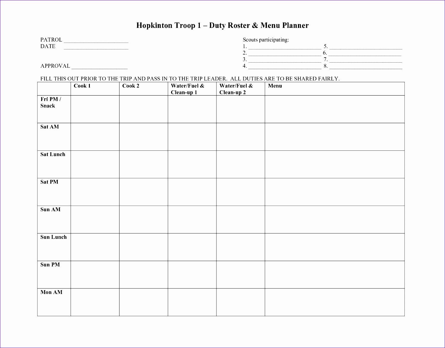 Cub Scout Calendar Template Unique 6 Meal Planning Template Excel Exceltemplates