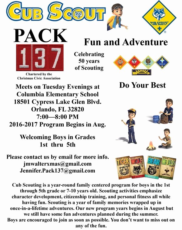 Cub Scout Flyer Template Elegant Cub Scout Pack 137 – Sponsored by Christmas Civic