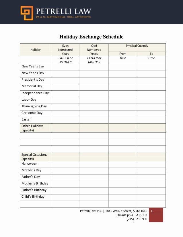 Custody Calendar Template Elegant Sample Parenting Plan