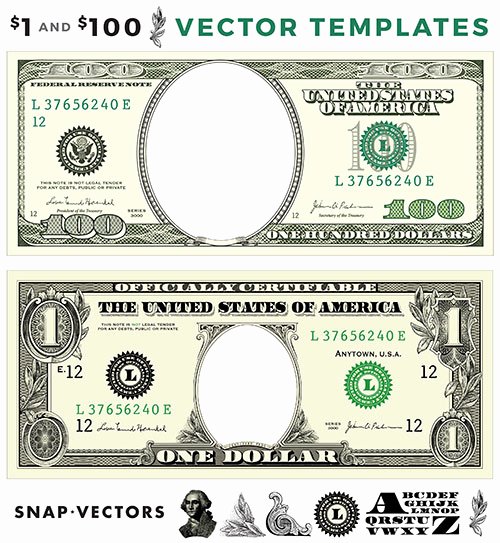 Custom Dollar Bill Template Best Of Vector $100 and $1 Dollar Template Set Snap Vectors