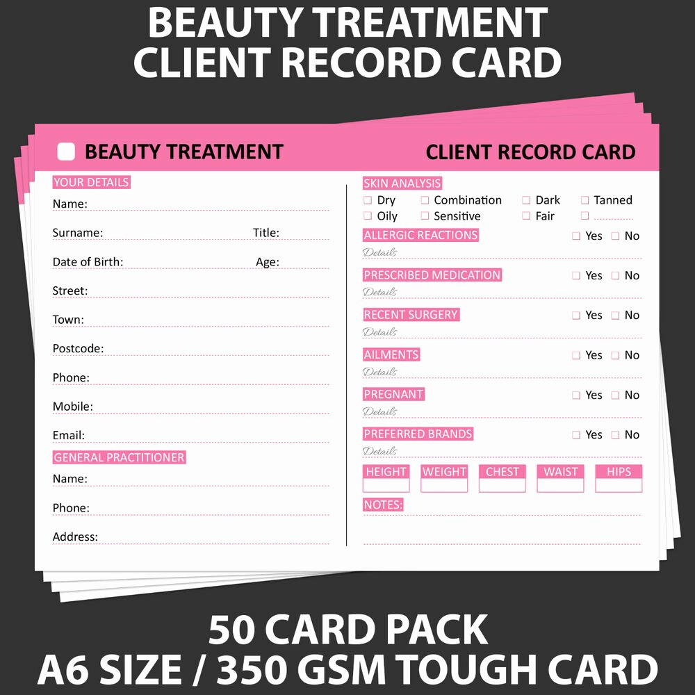 Customer Info Card Template Best Of Posh Panda Beauty Client Record Card Treatment