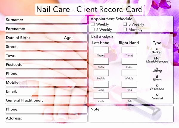 Customer Info Card Template Elegant New Nail Care Client Card Treatment Consultation Card