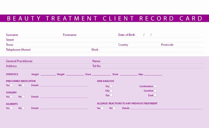 Customer Info Card Template Unique Details About New Beauty Treatment Consultation Client
