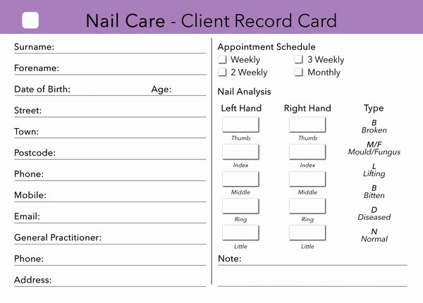 Customer Information Card Template Best Of Nail Care Client Card Treatment Consultation Card