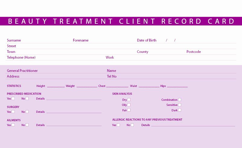 Customer Information Card Template Lovely New Beauty Treatment Consultation Client Record Cards