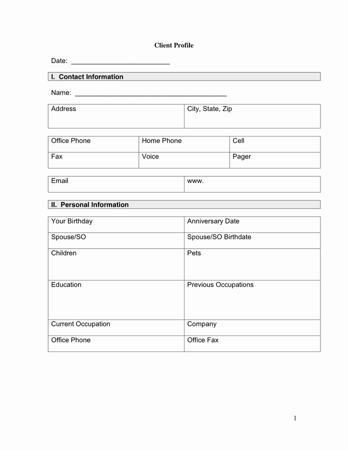 Customer Profile form Beautiful Example Client Profile In Word and Pdf formats