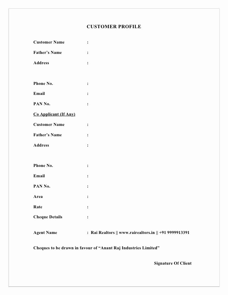Customer Profile form Best Of Customer Profile form