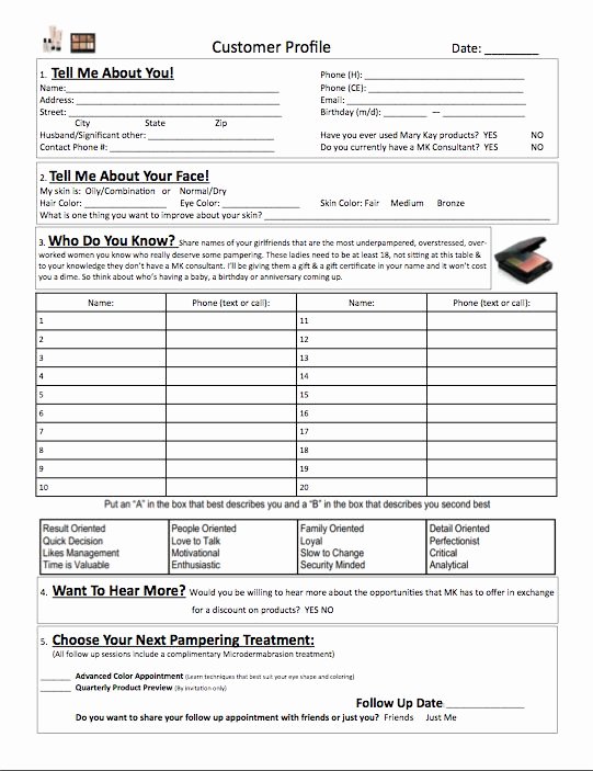Customer Profile form Best Of Customer Profile Sheet Mary Kay