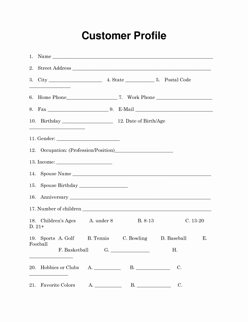 Customer Profile form Lovely Customer Profile Template Word