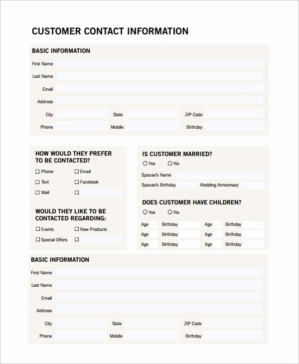 Customer Profile form Unique Customer Profile Template