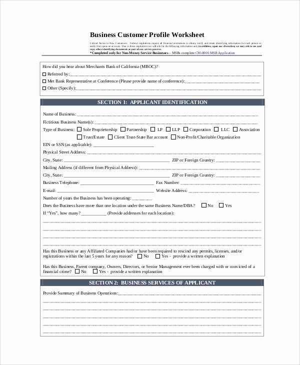 Customer Profile form Unique Sample Customer Profile 8 Examples In Pdf