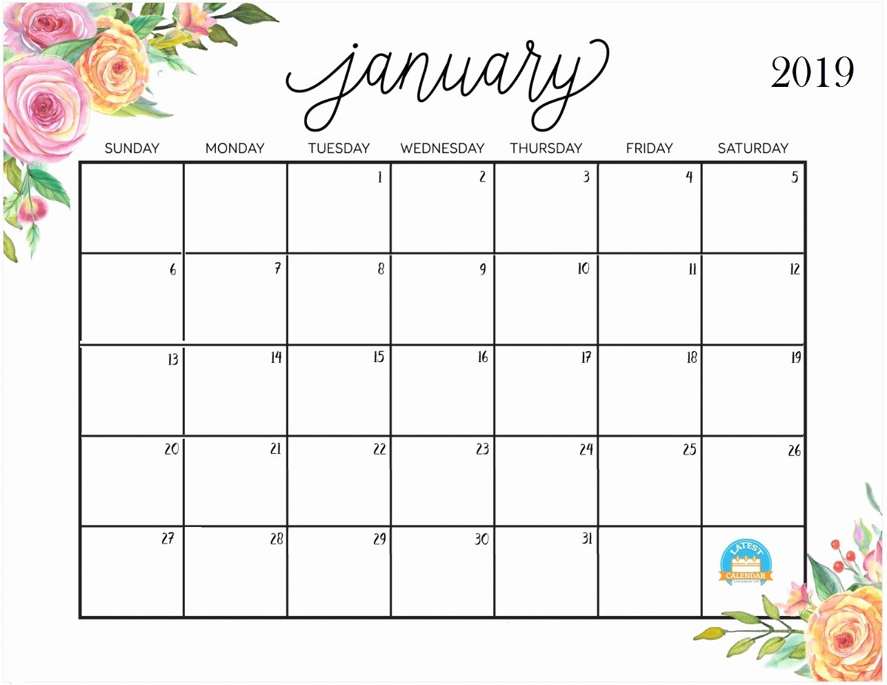 Cute Calendar Template 2019 Awesome January 2019 Calendar Cute Template Blank Printable with