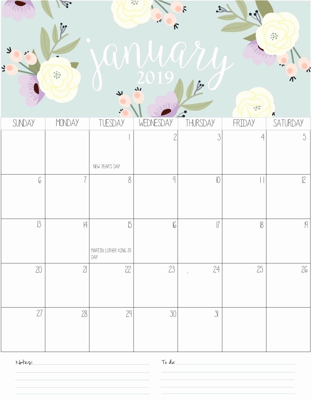 Cute Calendar Template 2019 Inspirational January Monthly Calendar 2019 organize