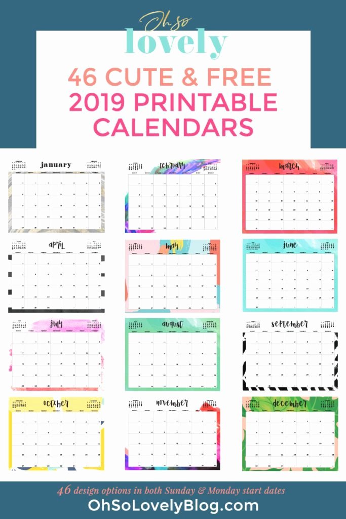 Cute Calendar Template 2019 New Free 2019 Printable Calendars 46 Designs to Choose From