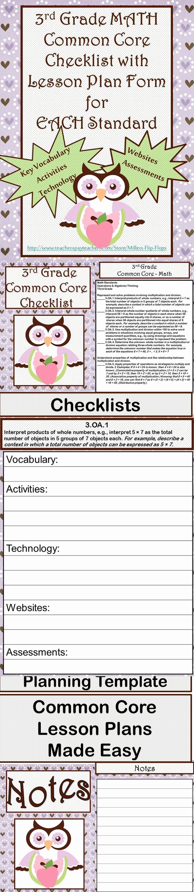 Cute Lesson Plan Template Beautiful Teacher Favorite 3rd Grade Math Mon Core Standards