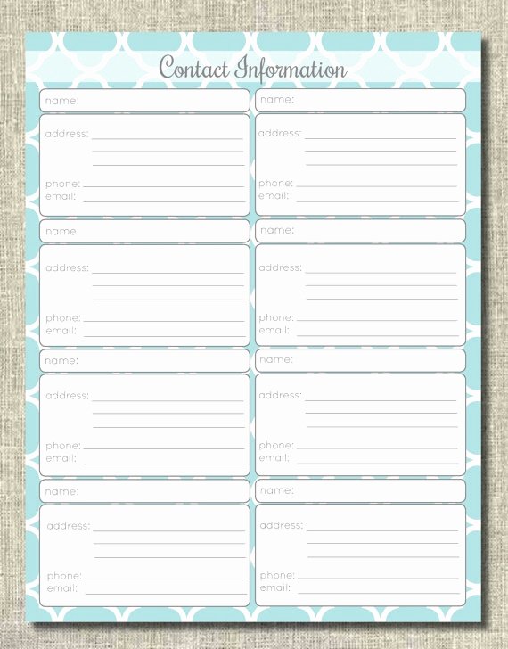 Cute Printable Address Book Inspirational Contact Information Address Sheet Printable