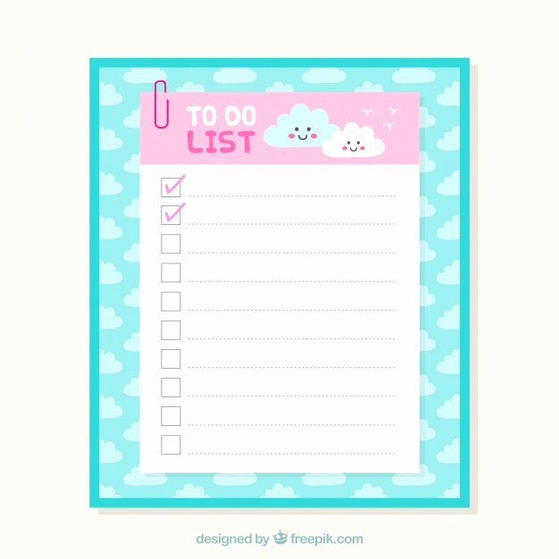 Cute to Do List Template Luxury Cute Checklist Template with Clouds In Flat Design Vector