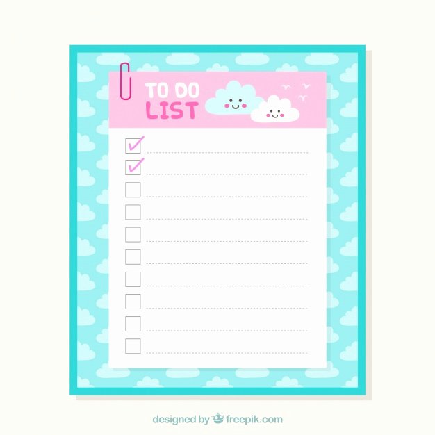 Cute to Do List Template Word Fresh Cute Checklist Template with Clouds In Flat Design Vector