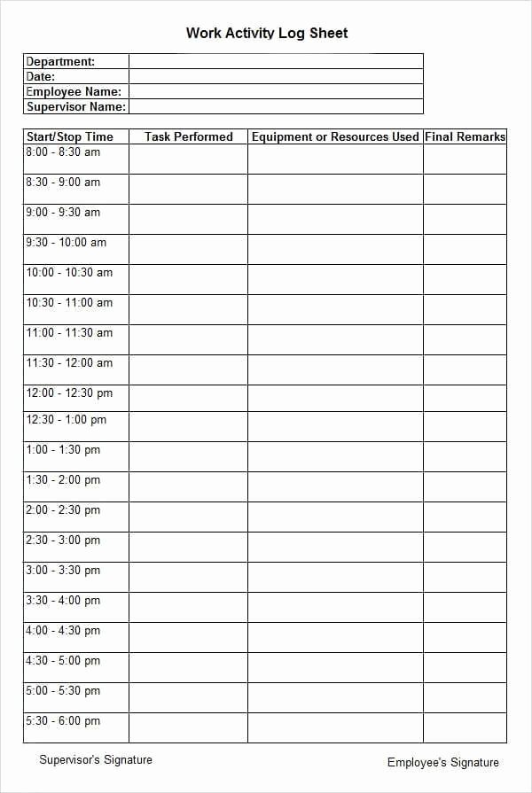 Daily Activity Log Template Excel Lovely 10 Daily Activity Log Templates Word Excel Pdf formats