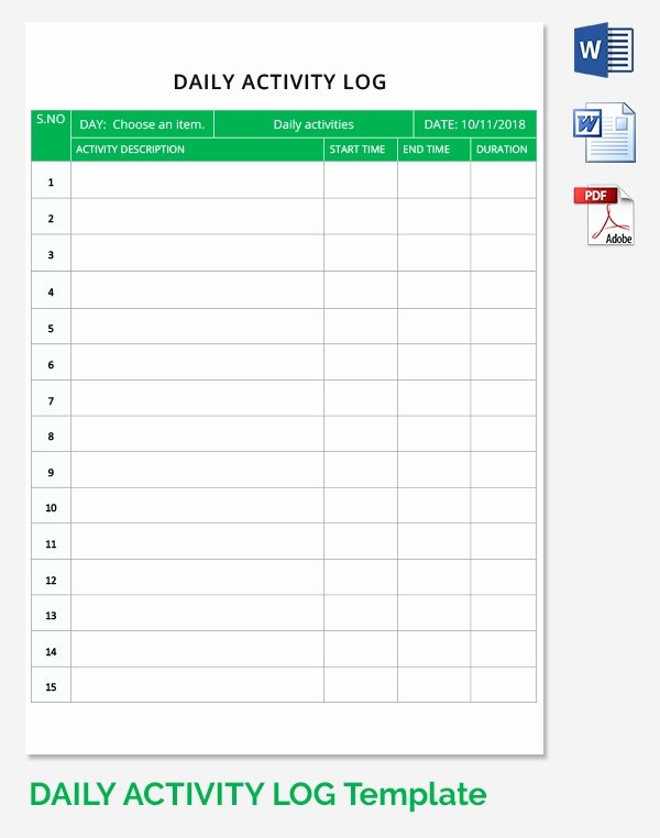 Daily Activity Log Template Excel Lovely Free Daily Activity Log Template Download In Word Pdf