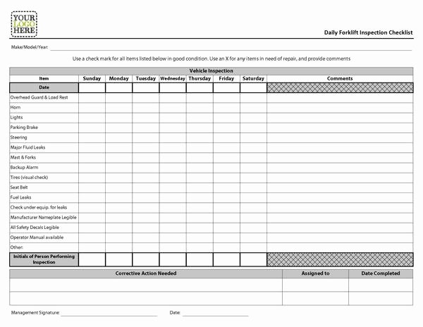 Daily Equipment Inspection form Awesome forklift Checklist Template Erieairfair