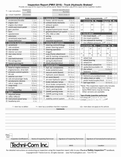 Daily Equipment Inspection form Awesome Truck Hydraulic Brakes Psi 115 Report and Checklist for