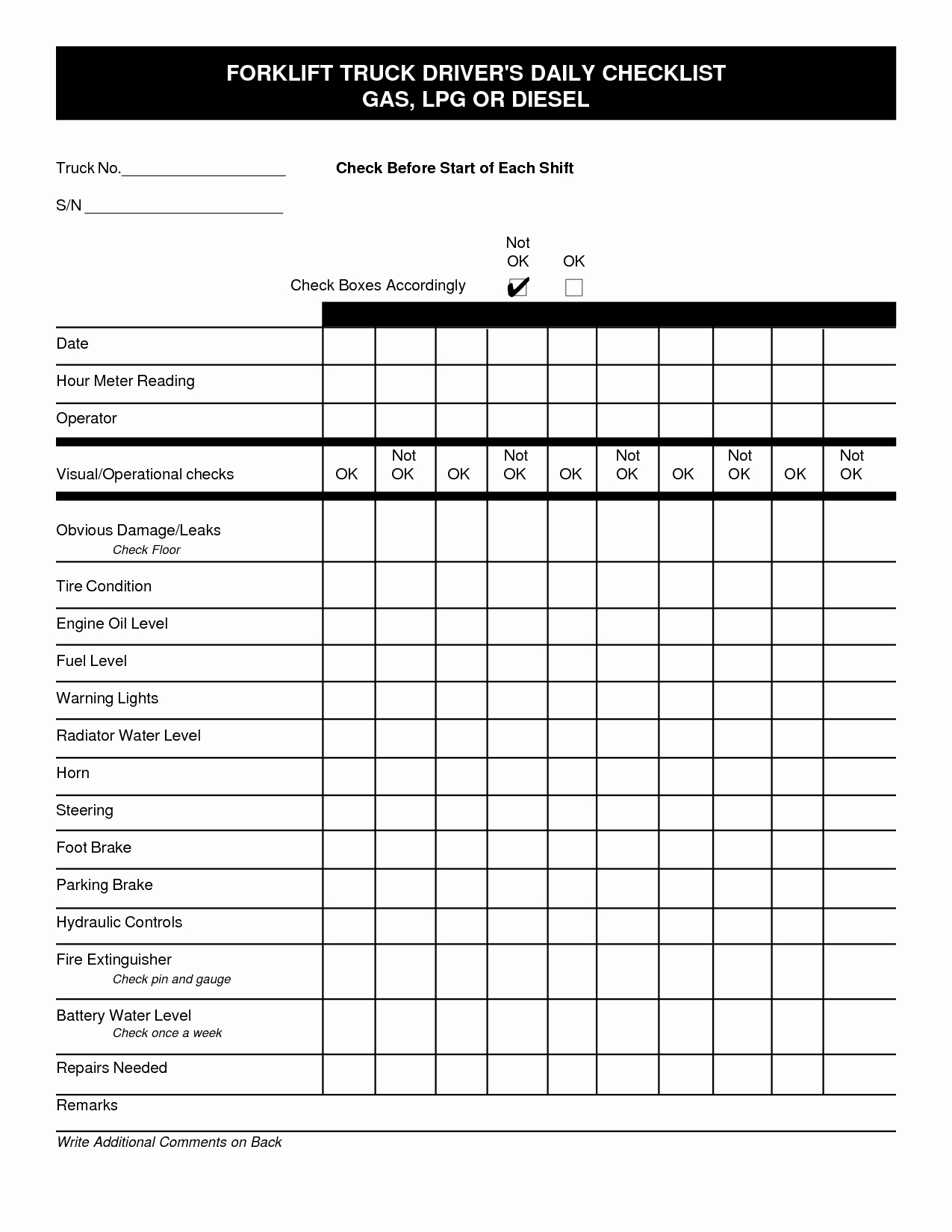 Daily Equipment Inspection form Best Of Daily Equipment Inspection forms